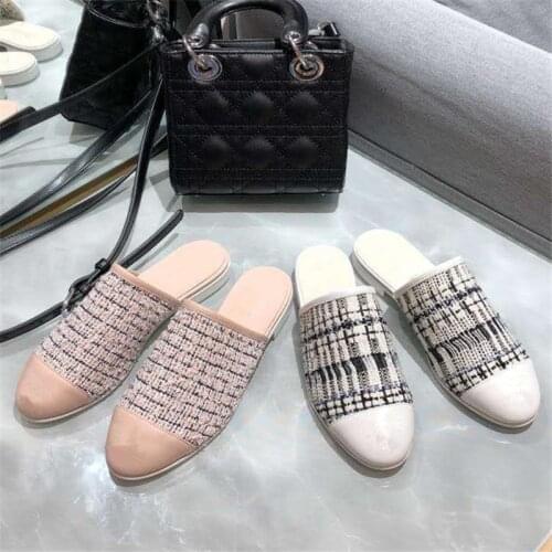 Stylish Tweed Mules For Women Shoes Runway Women Flats Sapato Top Brand Zapatos Mujer Fashion Slipper Fisherman Chaussure Femme
