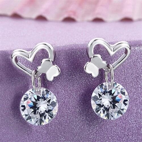 1 Pair Womens Girls Cute Butterfly Heart Inlaid AAA Zircon Ear Stud Earrings Fashion Jewelry E0048