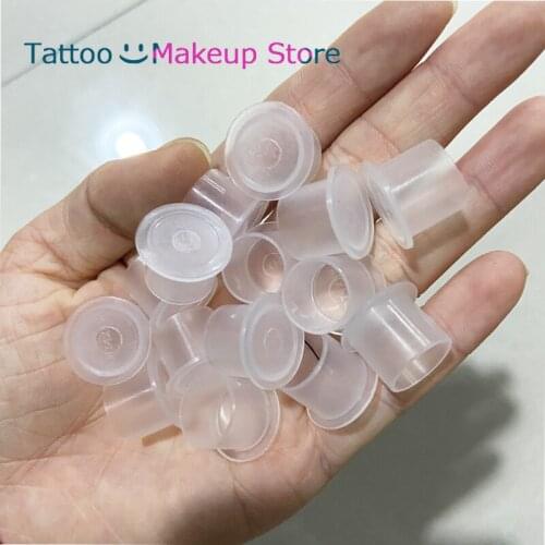 100Pcs Transparent Ink Cup Disposable Tattoo Pigment Ring Cup Eyebrow Eyeline Lip Tattoo Ink Accesories Paint Holder Tool S/M/L