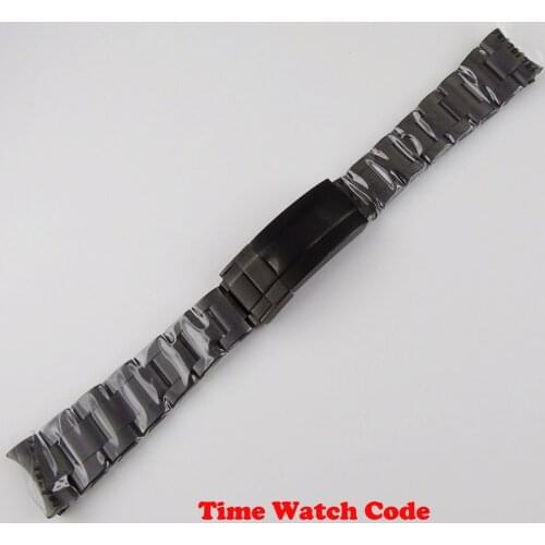 20mm widthfull black PVD coated watch band replacement metal bracelet Bliger folding clasp oyster style