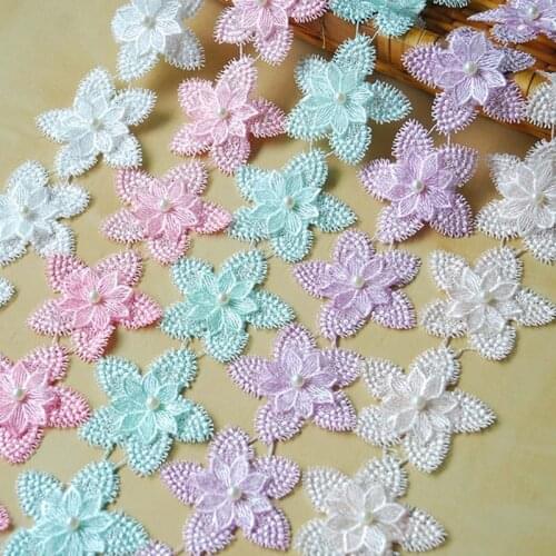 20Yards Flower Head 8cm Pearls Lace Trim Decoration Home Wedding Party Decoration DIY Crafts Headdress White Pink Purple