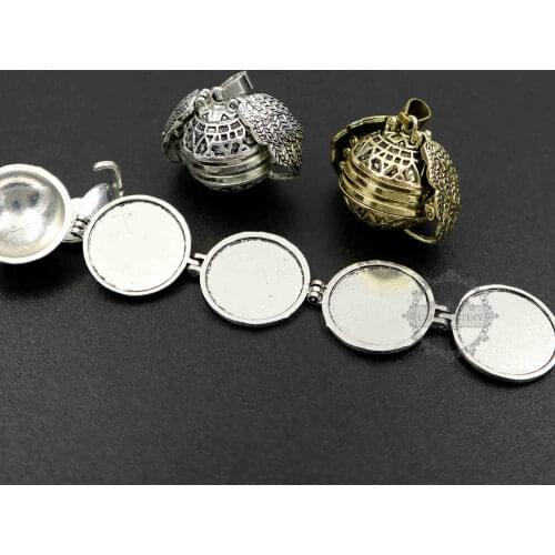 25mm vintage style antiqued silver bronze angel wing four fold round ball photo locket pendant charm DIY supplies 1113031