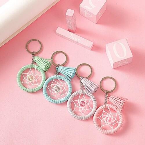 Car Keychain Iron Ring Tassel Pendant Women Trinket Dream Catcher Car Chain Handmade Metal Key Ring Ornaments Wind Bell Crafts