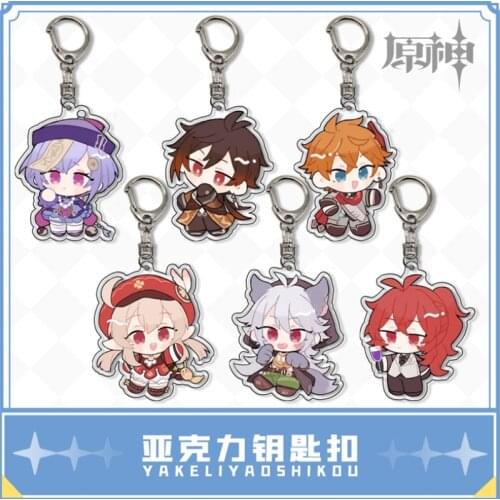 Game Genshin Impact Keychain Tartaglia Klee Kaeya Morax Cartoon Props Unisex Acrylic Keyring Pendant