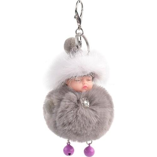 2019 winter new cartoon cute mink fur ball sleeping dream doll bell key chain bag pendant creative gift