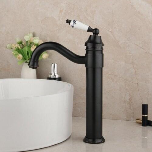 Oil Rubbed Bronze Deck Mounted Bathroom Faucet Hot And Cold Water Taps Vessel Sink Basin Swivel Mixer Tap