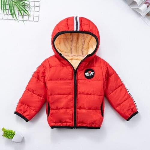 Kids Winter Jacket New Thickening Plus Velvet Childrens Cotton Hooded Plus Velvet Plus Cotton Childrens Cotton Clothing
