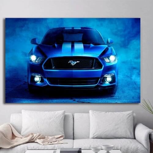 Paintings Wall Art Fords Mustang Supercar Blue Artwork Pictures Canvas Art Posters and Prints Modern For Bedroom Home Decoration