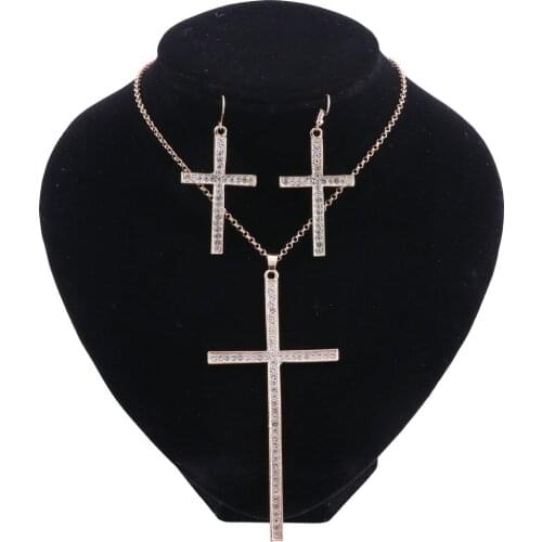 Classic Crystal Cross Wedding Jewelry Sets for Women Clear Rhinestone Necklace Earring Set Bridal Engagement Jewelry Set