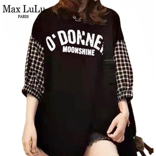 Max LuLu European Design 2021 Summer Tee Women Plaid Patchwork White Tshirt Ladies O-neck Loose Printed Tops Girl Punk Clothes