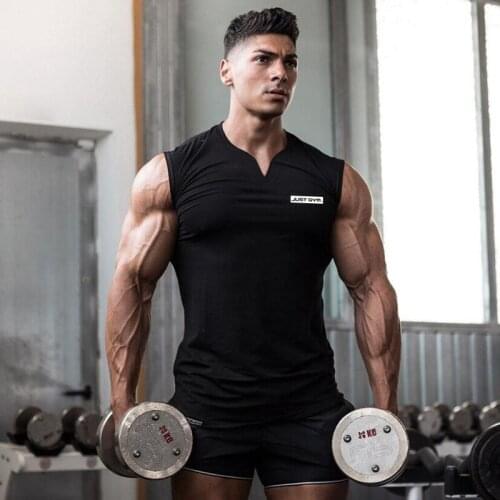 New Mens Gym Running Casual Workout Tank Top Musculation Clothing Bodybuilding Fitness Singlets Sleeveless V-Neck Vest Shirt Men