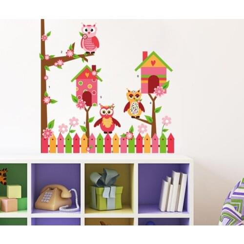 Cute Owlet Birds Fence Tree Wall Sticker For Kindergarten Kids Room Bedroom Home Decoration Cartoon Wall Mural Art Pvc Decals