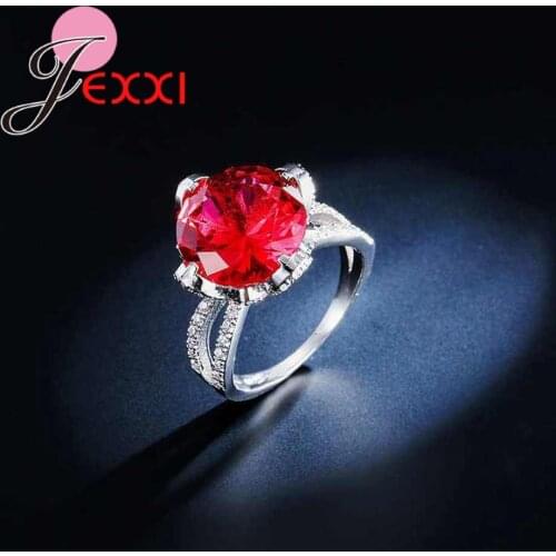 Fashion Bridal Wedding Jewelry Princess Engagement Rings Accessory Red Austrian Crystal Anniversary Finger Rings For Femme