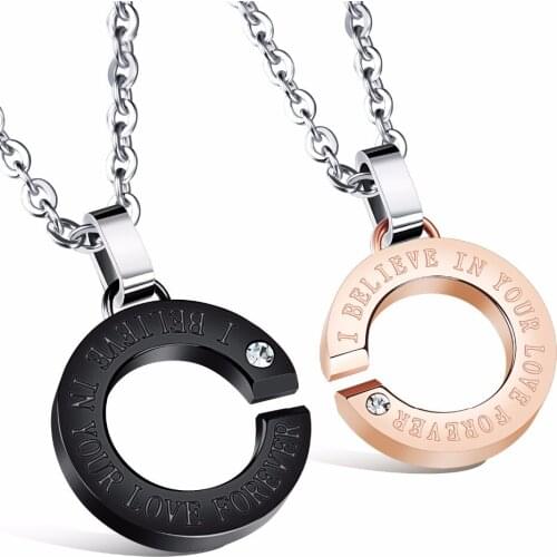 Fashion Jewelry Man Women lovers Pendant Couple Necklaces for Girl boy her/him black Gold color stainless steel Link Chain
