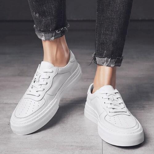 2021 Spring White Lace-Up Men Light Casual Sneakers Male Cool Men Breathable Genuine Leather Soft Shoes Man Footwear Sneakers