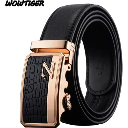 WOWTIGER Fashion NEW Belt Genuine Leather Men Alloy Luxury Jaguar Belt Business 110cm-130cm Belts For Men