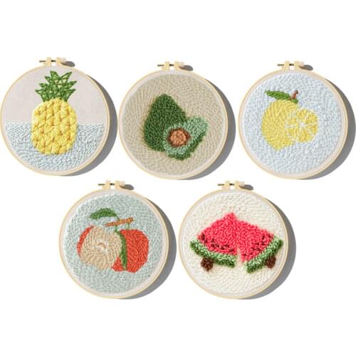 Cartoon Fruit Punch Needle Starter Kits Soft Yarn Punch Needle Embroidery Kit Easy Beginner Embroidery Kit Magic Stitch Home