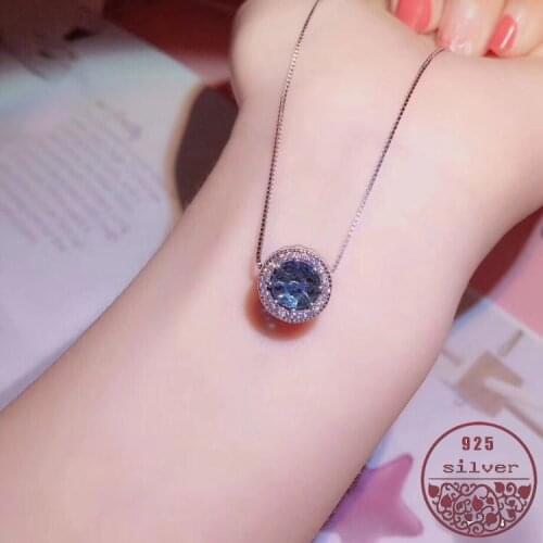 S925 sterling silver austrian intoxicating moonlight Natural sapphire necklace charm chain diy beaded ocean heart hanging