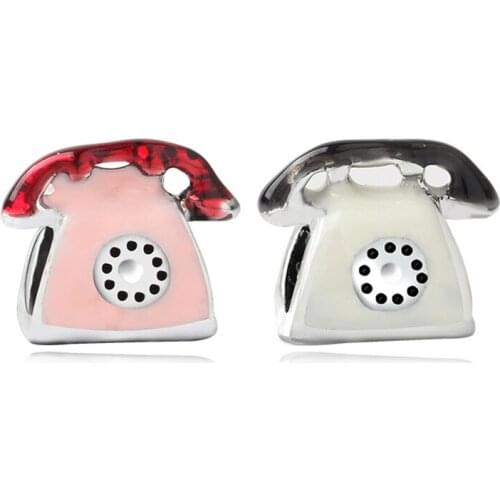 Fit Original Pandora Retro Landline Phone Charms Bracelet Cute Mini Enamel TEL Telephone Beads DIY Jewelry for Women Bangle Gift