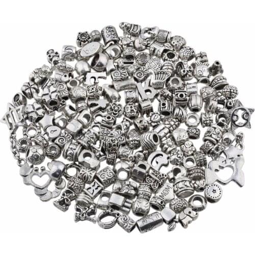 TUMBEELLUWA 1/2lb (230g) Tibetan Silver Loose Charms European Beads for Jewelry Making DIY