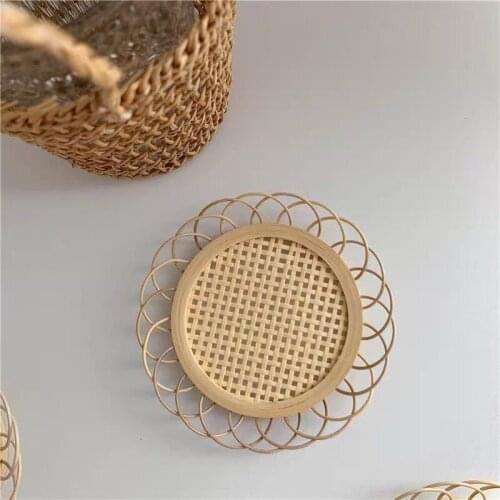 Homestay Decoration Home Lace Cup Holder Simple Style Handmade Bamboo Woven Coaster Coffee Shop Table Decoration Accessories