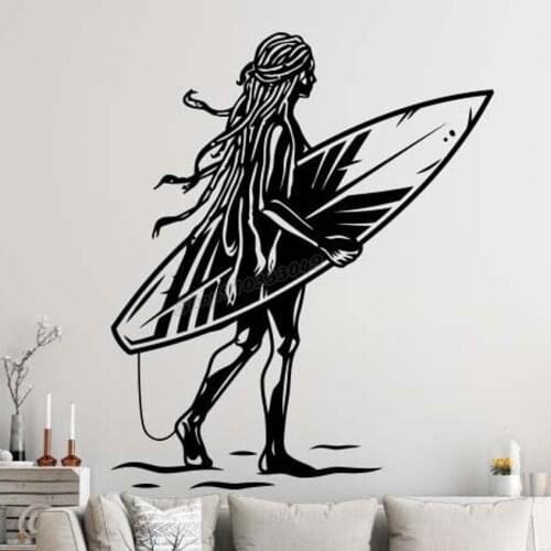 Surfing Girl Wall decal Vinyl Aloha Wave Surf rider Ocean Slip Surf school Water Surf board Wall Sticker Bedroom Decor B258