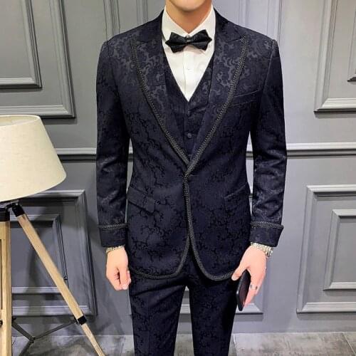 Jacquard Print Suit Men Groom Man Dress Costume Homme Business Ternos Wedding Smoking Mariage Homme Stylish Prom Jacket Club