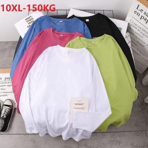 Women long sleeve tshirt korea style cotton autumn underwear tees plus size 8XL 9XL 10XL home loose oversize tops 150KG 56 58 70