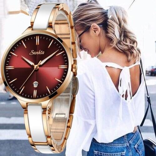 SUNKTA marque de luxe montre femmes or dames montres à quartz Reloj Mujer 2019 Auto Date montre-bracelet pour femme Relogio Femi