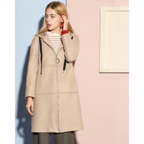 Fall Winter Women Casual Hooded Camel Long Woolen Coat , Autumn Female Woman Clothes Wool Coats