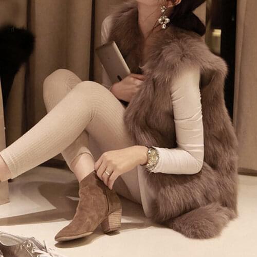 Women 2021 Autumn Winter Faux Fur Coat Female Casual Warm Slim Sleeveless Faux Fox Fur Vest Lady Fake Fur Jacket Waistcoat C296
