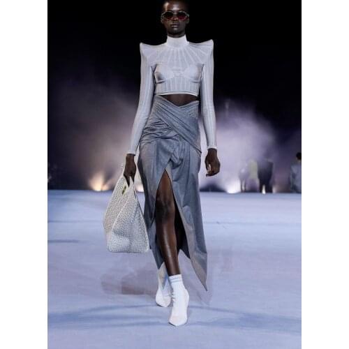 2021 Spring Winter Top Quality Sexy Women High Neck Rayon Bandage Tops New Fashion Casual Party Celebrity Top Women Blouser