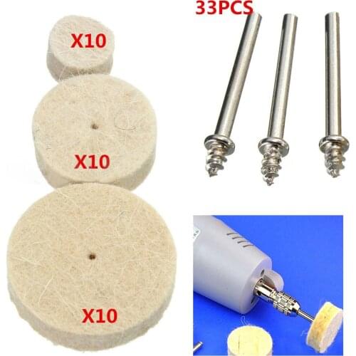33pcs/lot Wool Felt Polishing Buffing Burr Wheel Mixed Set Accessory with Handle for Rotary Grinding Abrasive Tools Mayitr