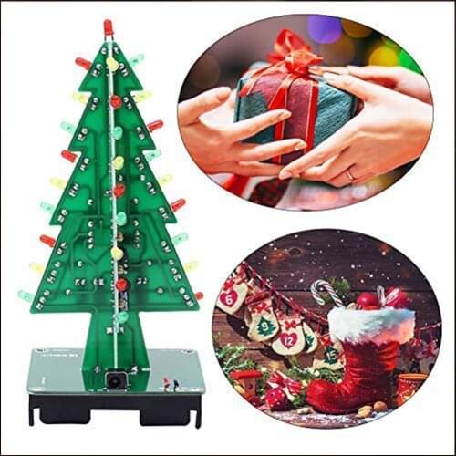 3D Christmas Tree DIY Kit 3/7 Colors LED Flash Mini Christmas Tree Circuit Board Electronic Exercise Kit New Year 2022 Gift