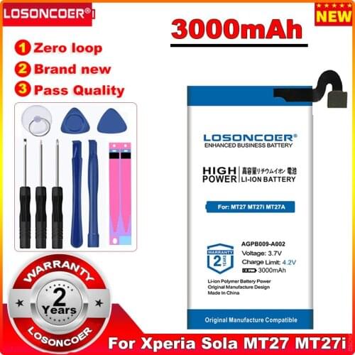 LOSONCOER 3000mAh AGPB009-A002 AGPB009A002 Mobile Phone Battery For Xperia Sola MT27 MT27i MT27a P LT22 LT22I Batteries