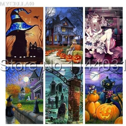 5D DIY Diamond Painting Halloween Fall Witch Full Diamond Embroidery Cross Stitch Pumpkin Needlework Home Decorative