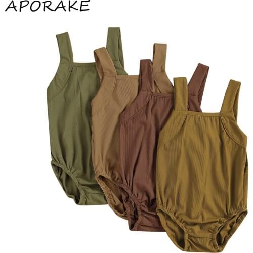 2021 0-24M Breathable Girls One-piece Swimsuit Summer Children Simple Style Solid Sleeveless Suspender Swimwear for Vacation