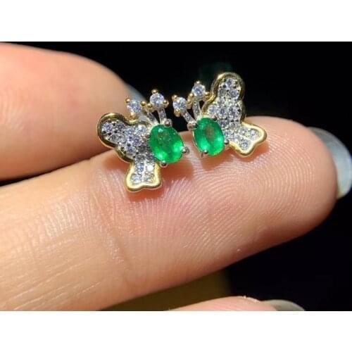 Elegant Bowknot Butterfly fly natural green Emerald stud earrings Natural gemstone earrings S925 silver women party gift jewelry