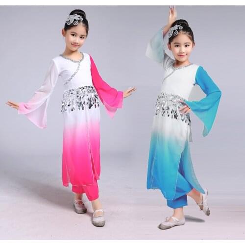 Hanfu childrens classical dance Yangko dance costumes girls elegant Chinese style ink modern dance clothing ink show costumes