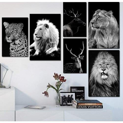 Nordic Canvas Art Painting Black White Deer Lion Lepoard Print Animal Wall Art Poster Art Home Decor Painting for Living Room