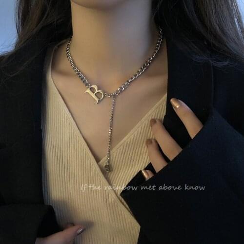 Korean New Harajuku Goth Stainless Steel Necklace For Women Hip Hop Cuban Link Chain B Letter Necklace Choker Pendant Jewelry