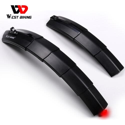 WEST BIKING Bicycle Fenders with Taillight Telescopic Front Rear Mudguards MTB Bike Accessories Bike Tail Light Cycling Fenders