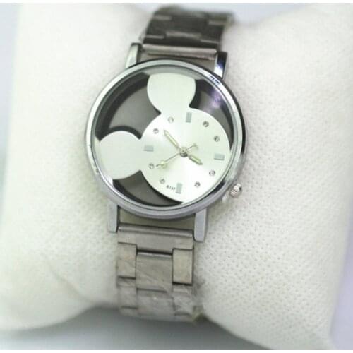 Fashion Cartoon Watch Women Mickey Watches student Girls Boys Clock stainless steel Quartz WristWatches Transparent Hollow Reloj
