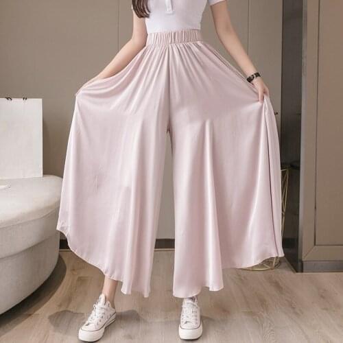 Fashion Women Pants Korean High Waist Chiffon Wide Leg Pants Ladies Elegant Casual Trousers