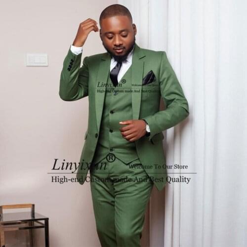 Fashion Green Mens Suit Formal Business Banquet Blazer Wedding Groom Tuxedo Prom 3 Piece Sets Terno Masculino Jacket+Vest+Pants