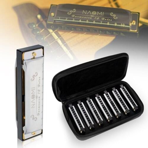 7 pieces Harmonica Set - Key of G, A, Bb, C, D, E, F with Case 7 Harmonicas Harp Pack 10 Hole Diatonic Harmonica