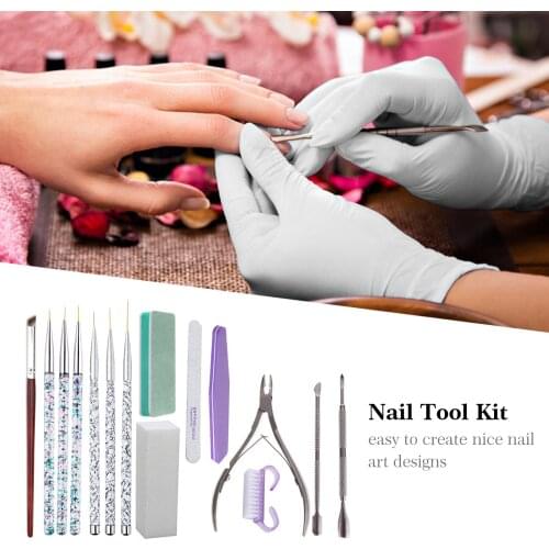 Nail Care Tool Kit Nail Liner Pens Nail Painting Brushes Nail Buffers Nail File Cuticle Trimmer Manicure Tools for Nails Beauty