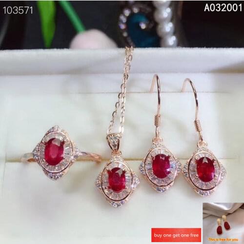KJJEAXCMY fine jewelry natural ruby 925 sterling silver women gemstone pendant necklace earrings ring set support test popular