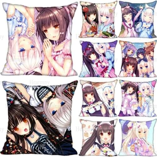 Custom Anime Girl NEKOPARA Pillowcase Satin Fabric Pillow Cover Square Zipper Pillow Cases Home Office Wedding Decorative