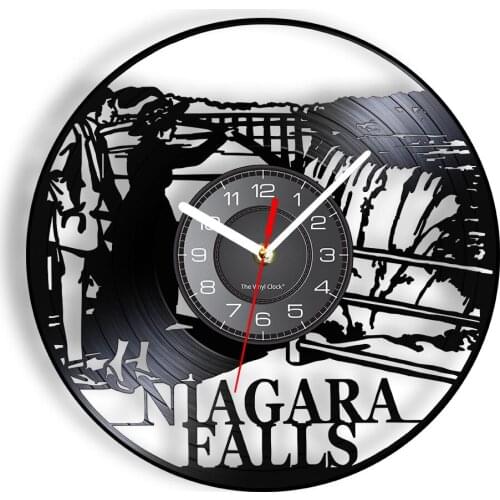 Niagara Falls Vinyl Album Record Clock North American Natural Wonders Waterfall Tourist Laser Etched LED Wall Watch Travel Gifts